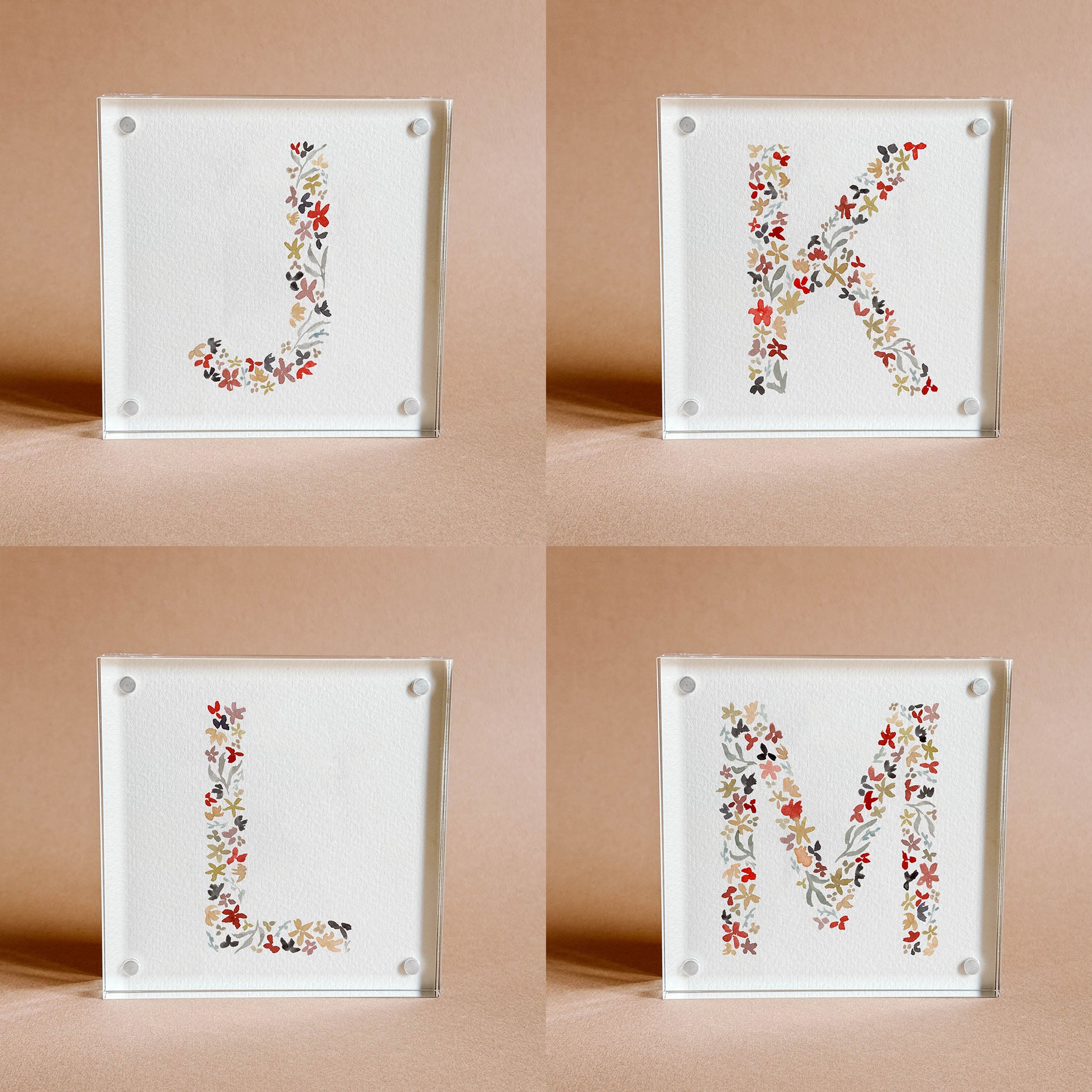 Floral Alphabet Acrylic Block Framed