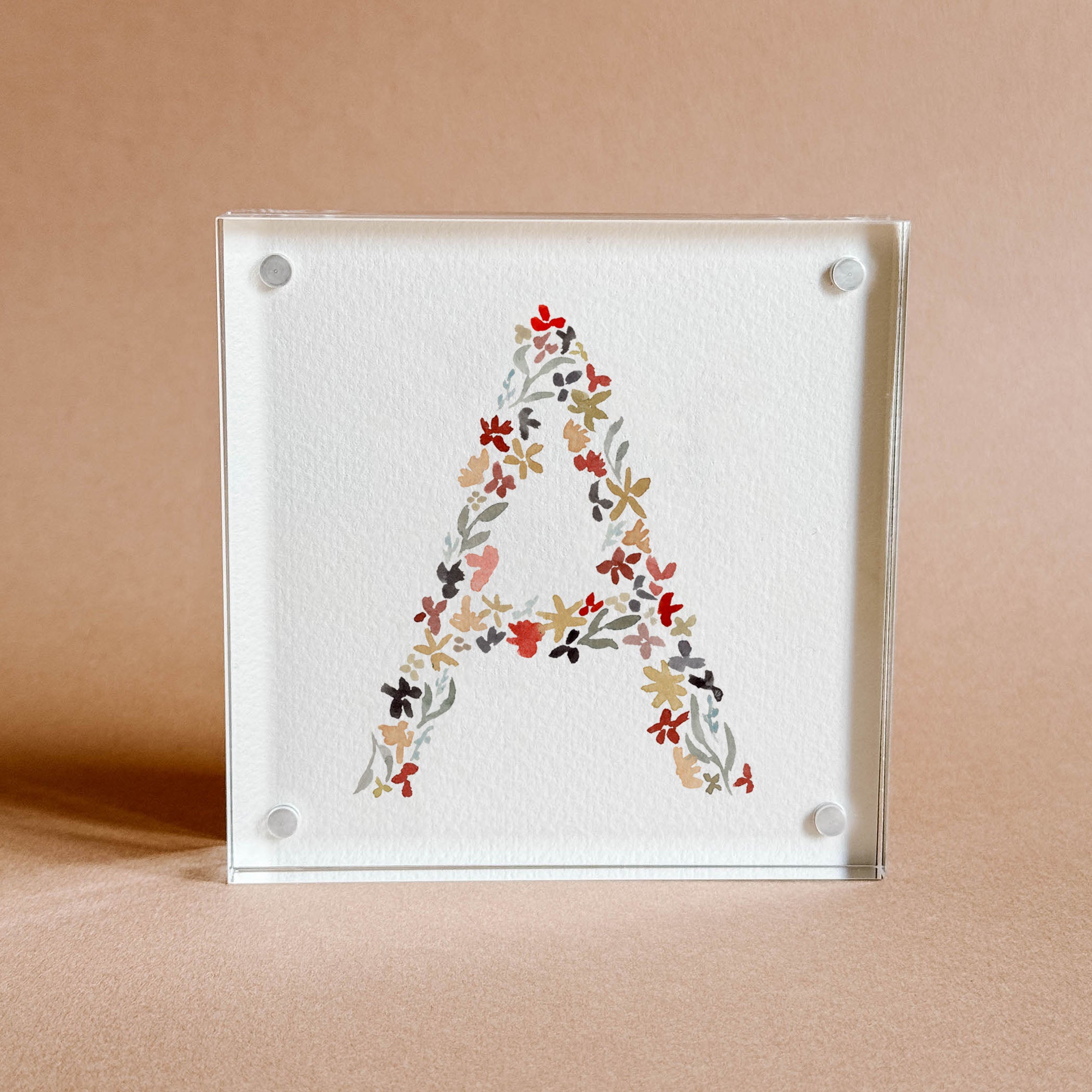 Floral Alphabet Acrylic Block Framed
