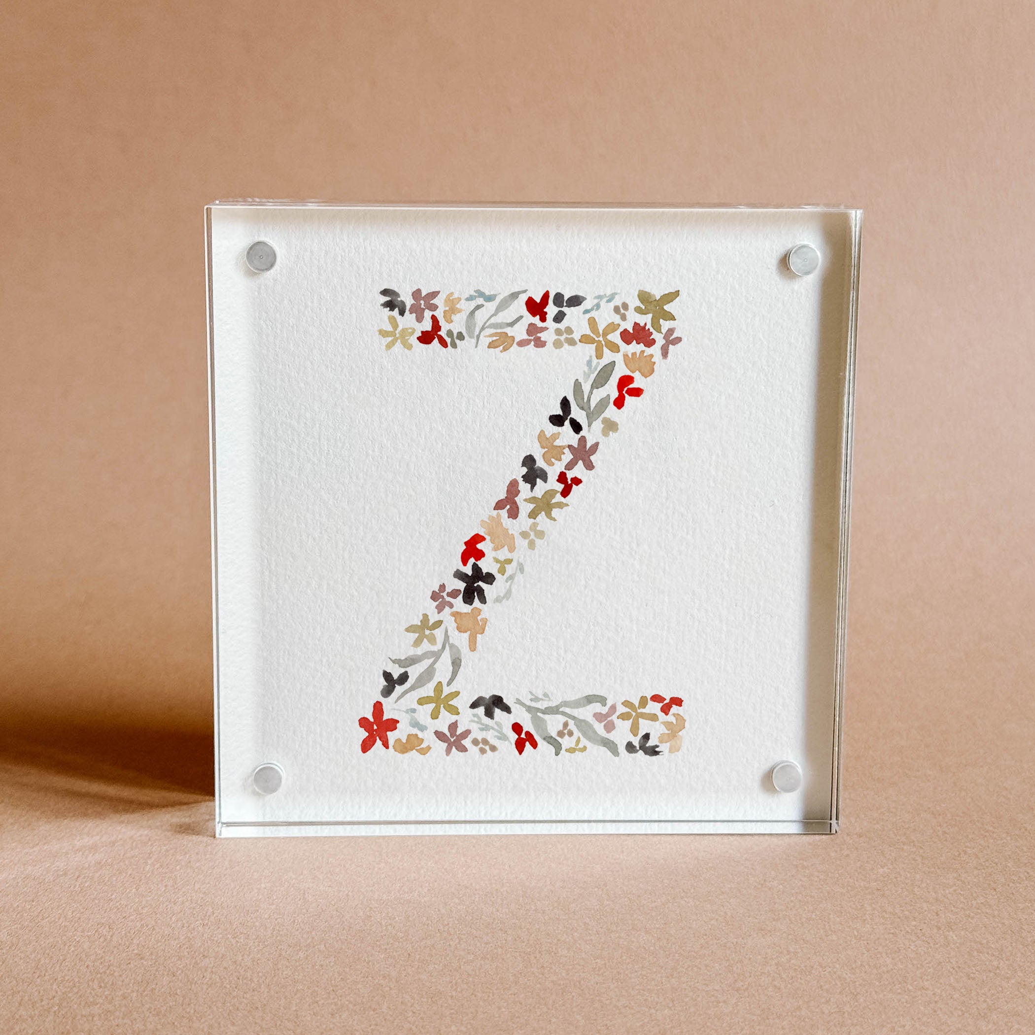 Floral Alphabet Acrylic Block Framed