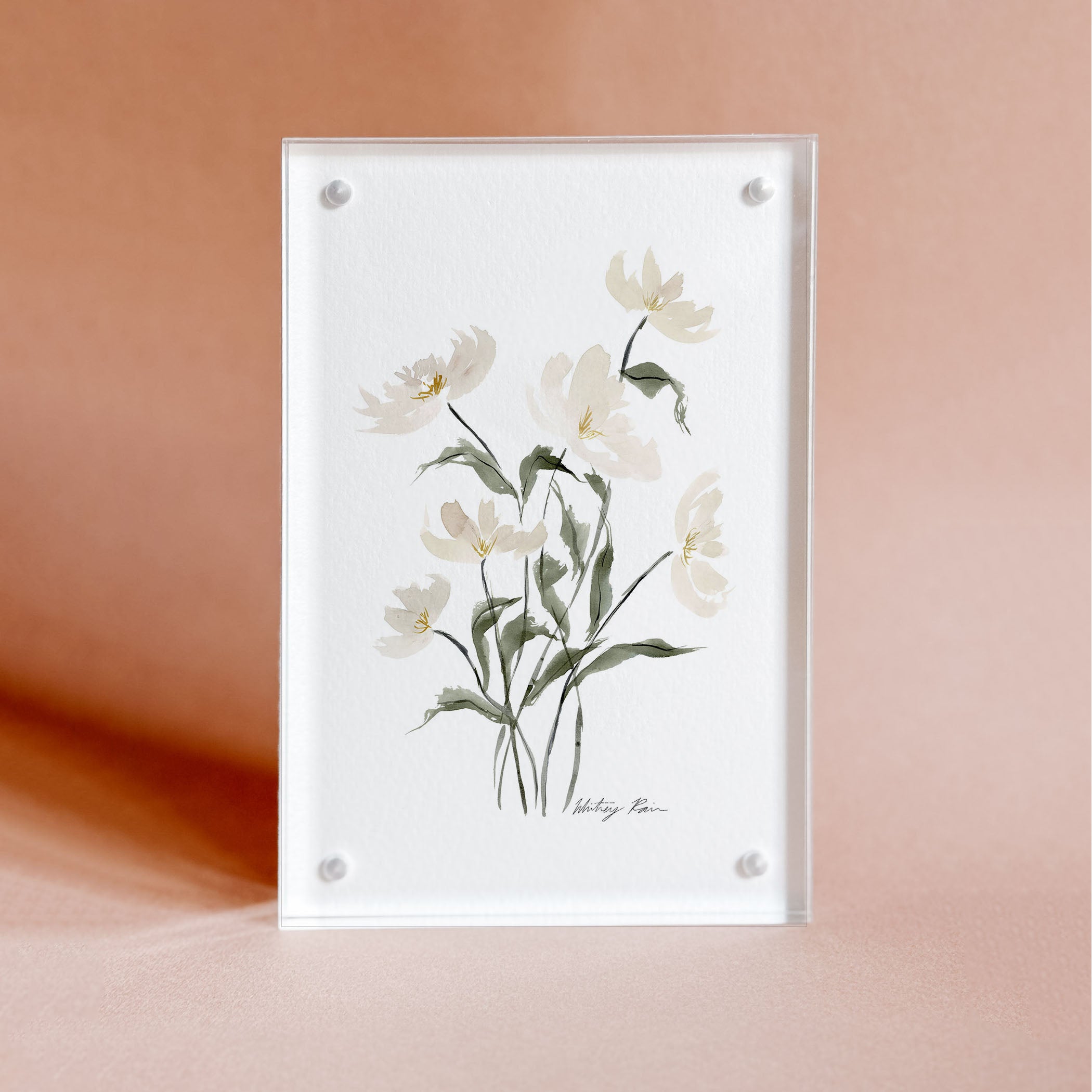 Acrylic Block Framed "Neutral Flowers"