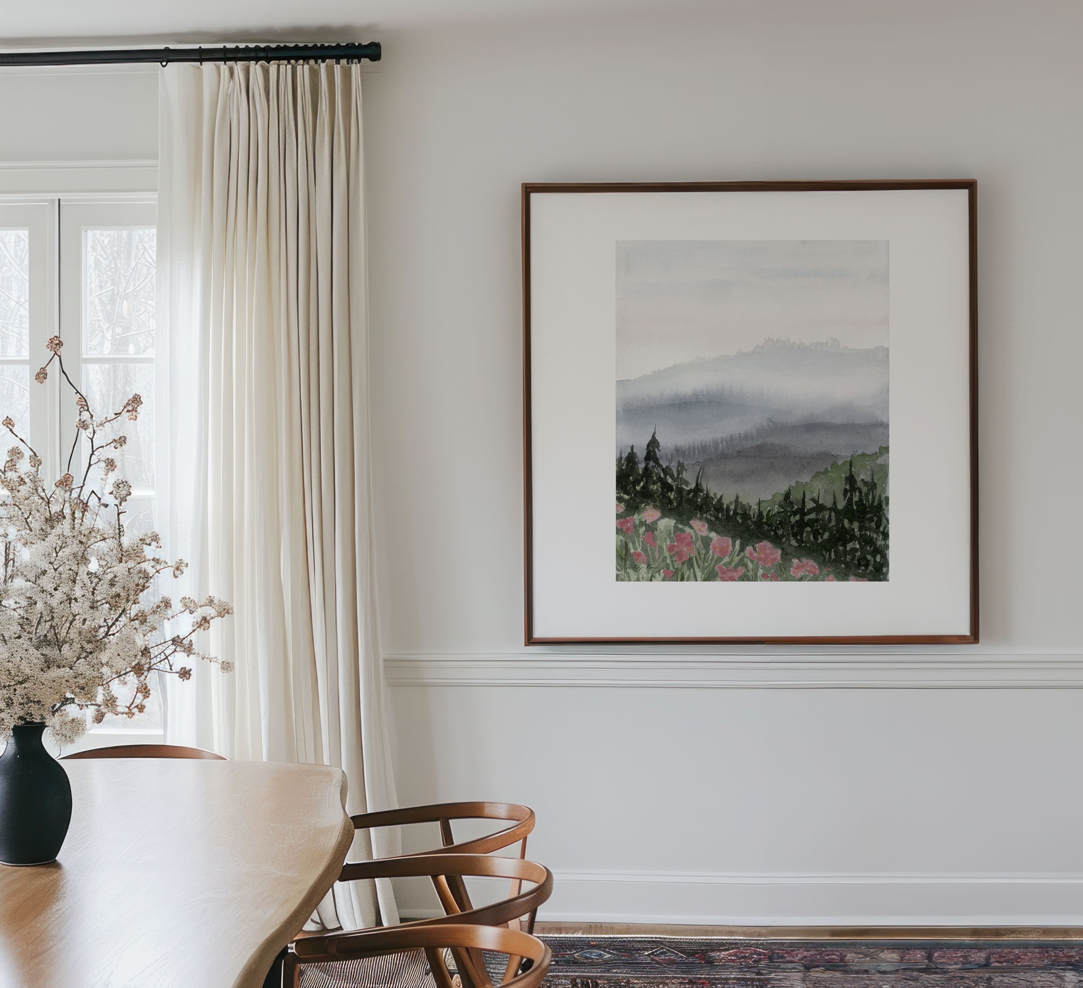 "Blue Ridge Mountains" Watercolor Print, Artist-Made For a Peaceful Retreat