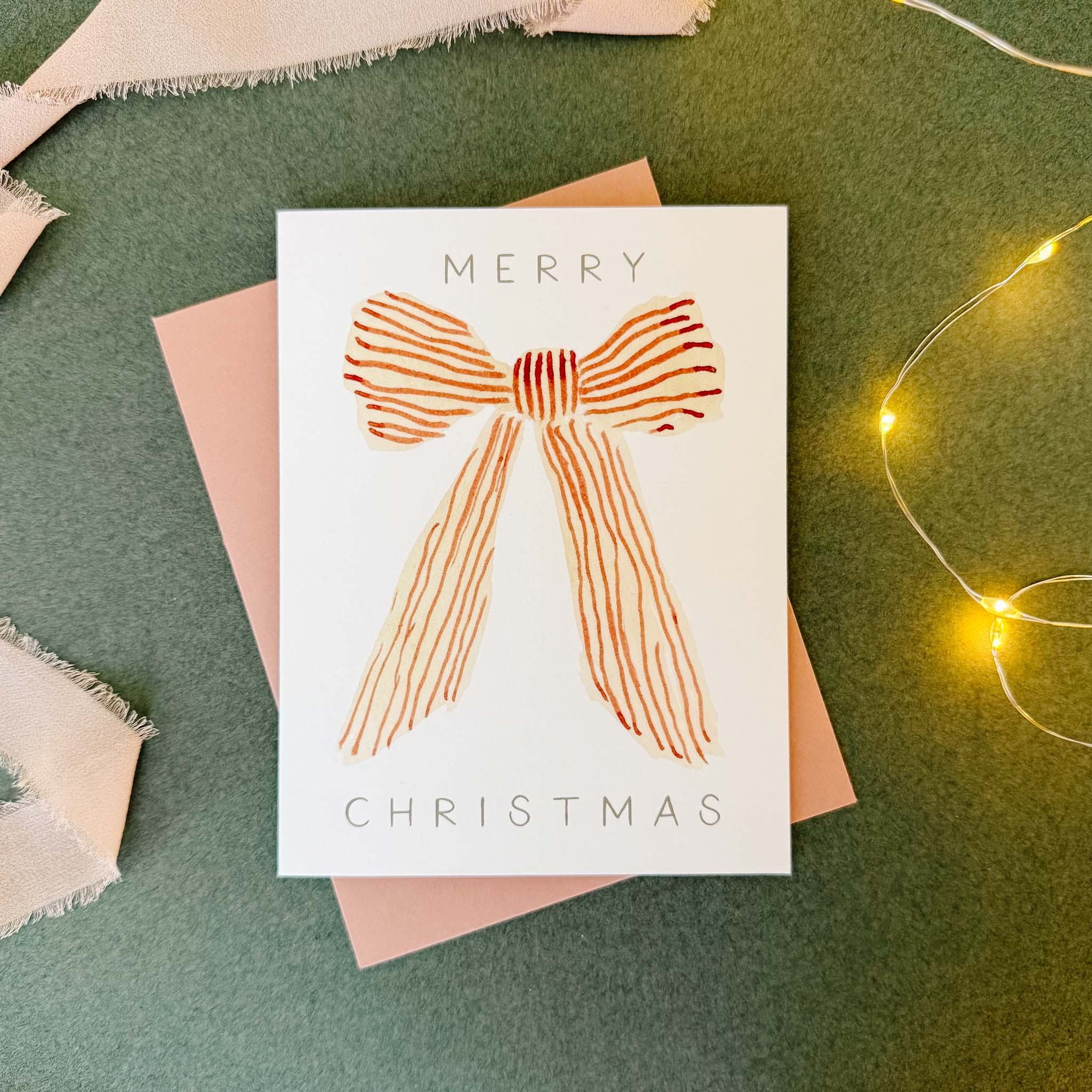 "Merry Christmas" Watercolor Bow Holiday Card