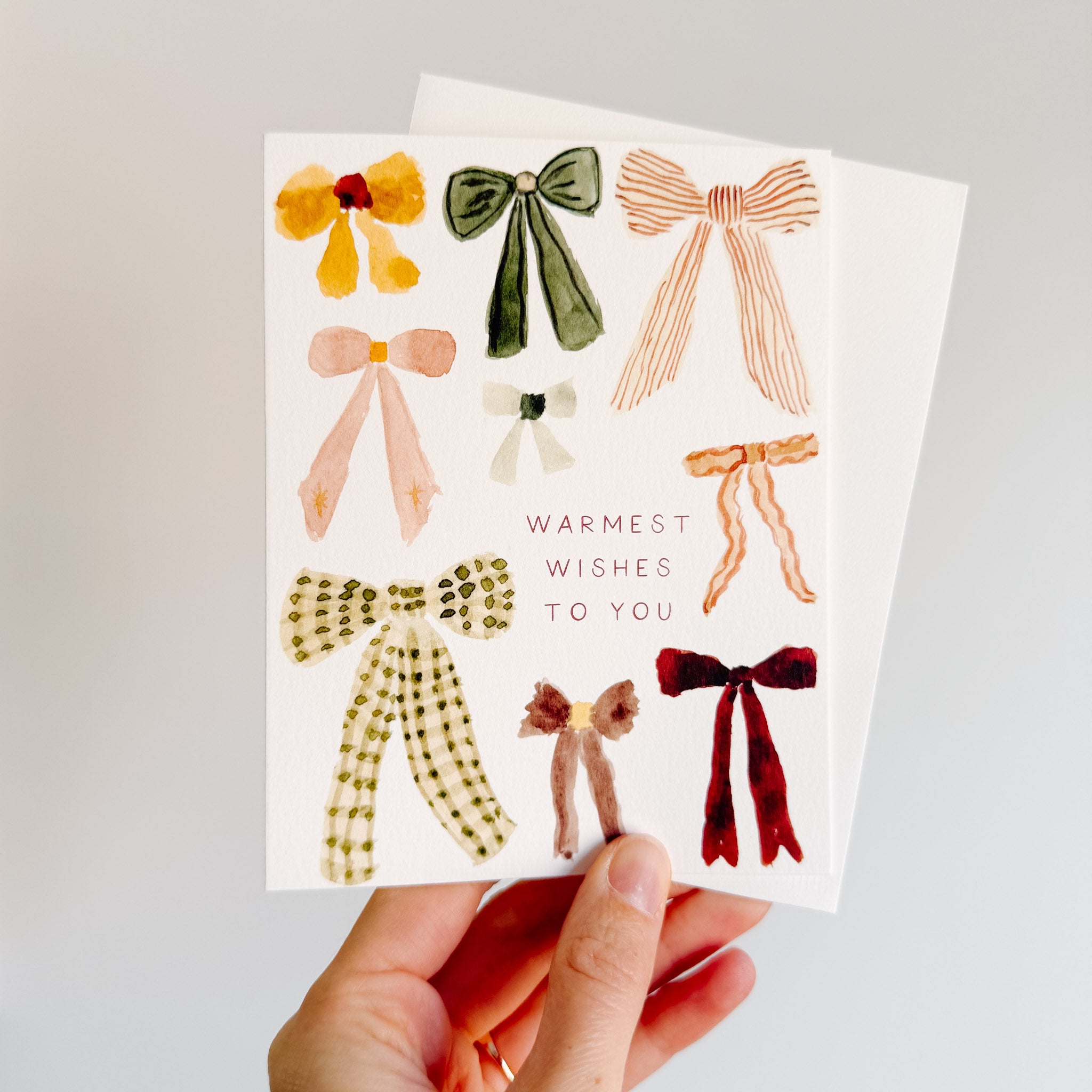 "Warmest Wishes" Holiday Watercolor Bows Card