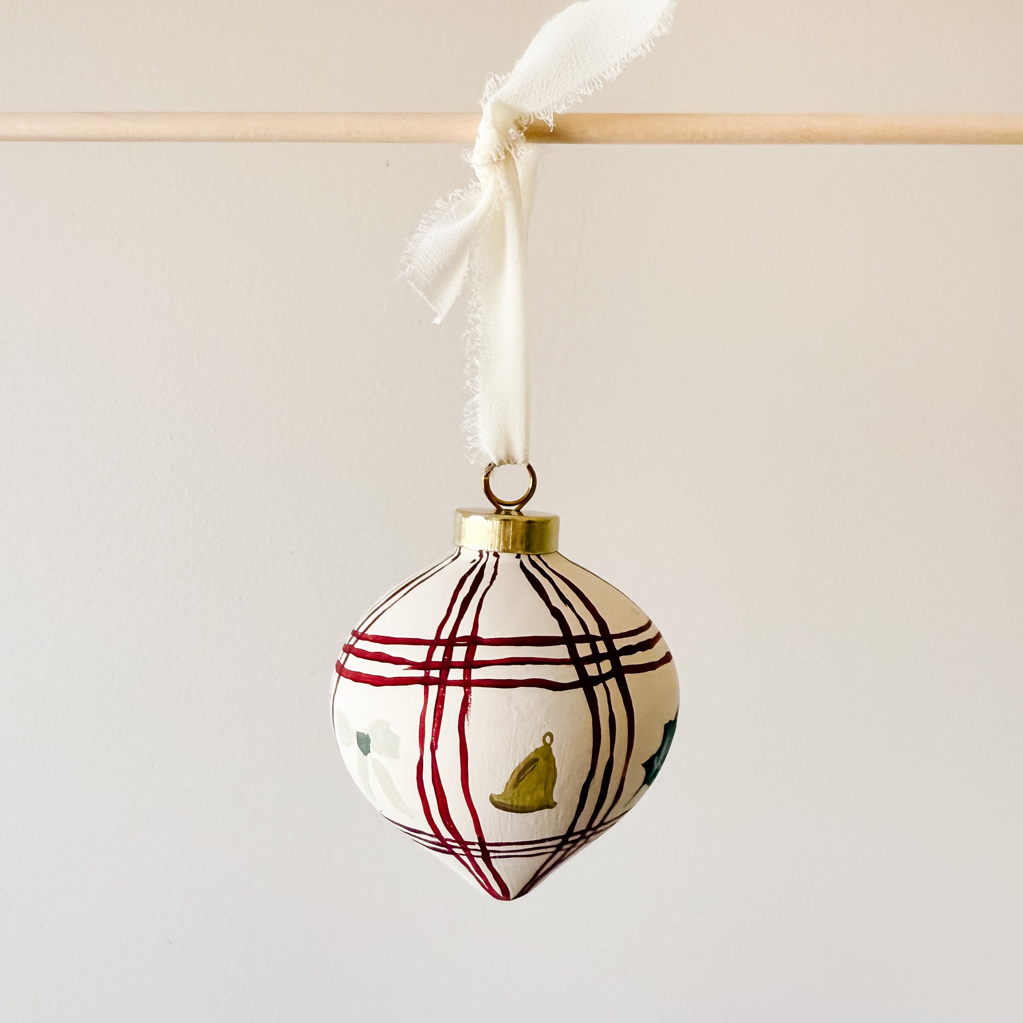 "Holiday Plaid" Hand Painted Ornament