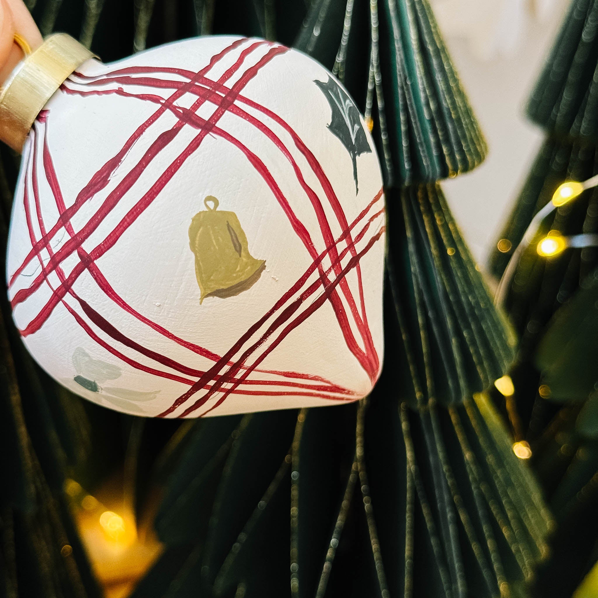 "Holiday Plaid" Hand Painted Ornament