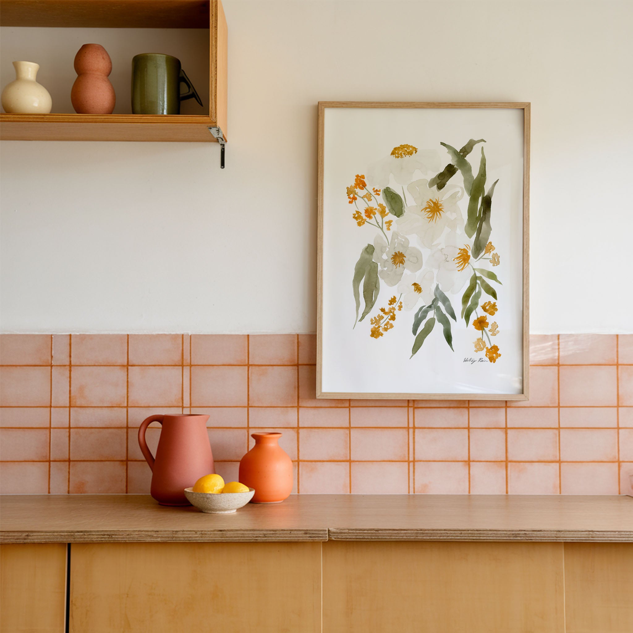 "Burst of Orange" Gouache Print, Artist Made