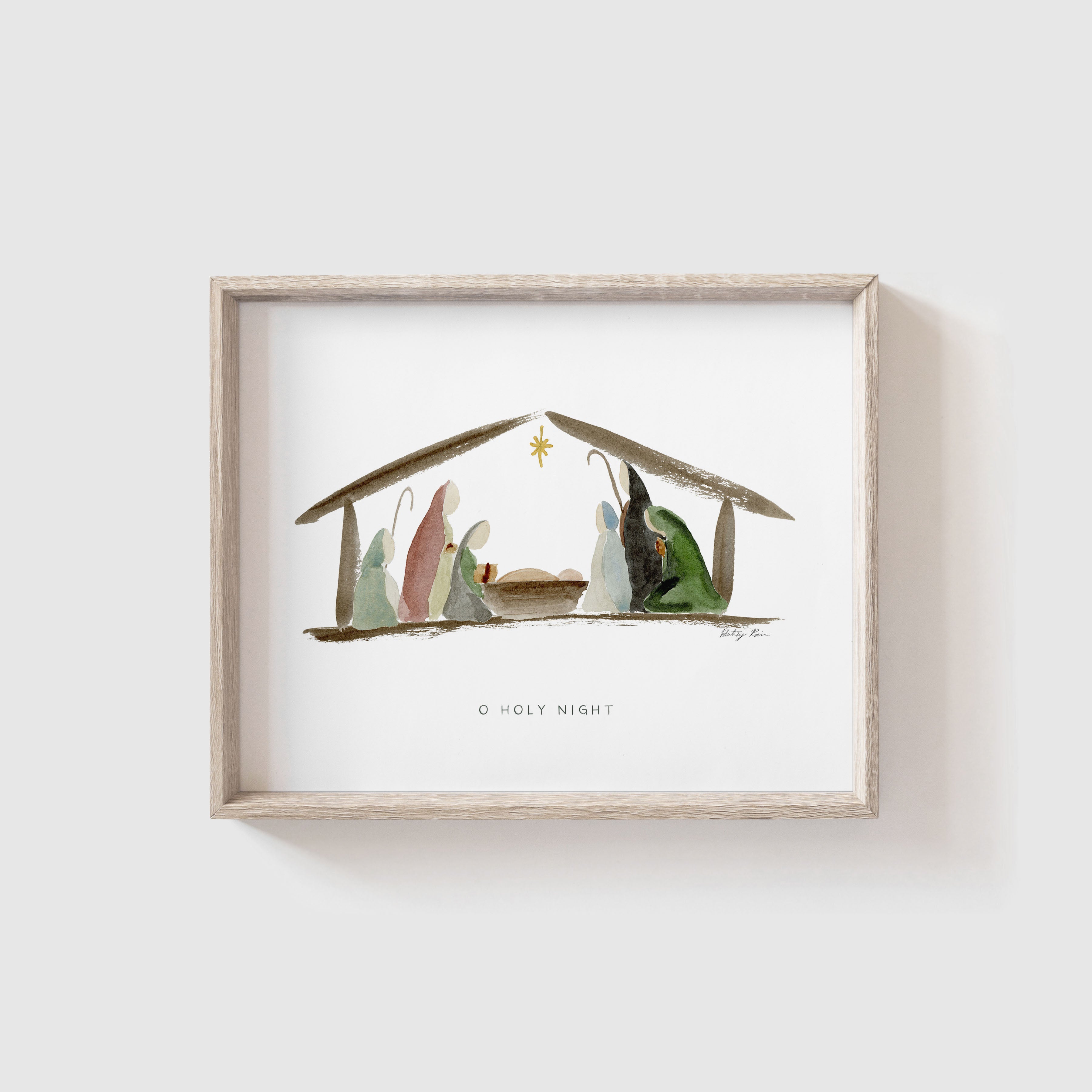 "O Holy Night" Artist Made Watercolor Nativity Scene