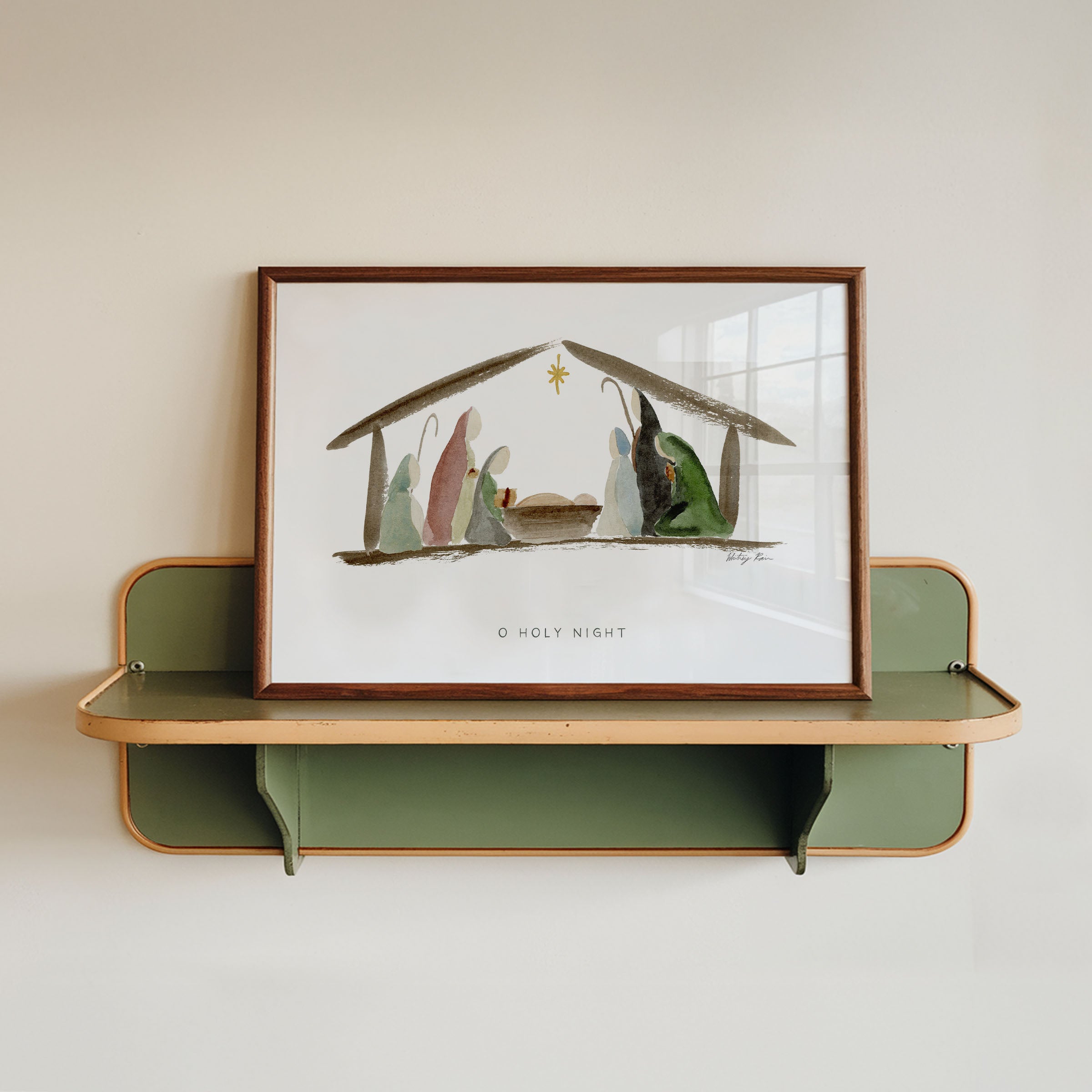 "O Holy Night" Artist Made Watercolor Nativity Scene