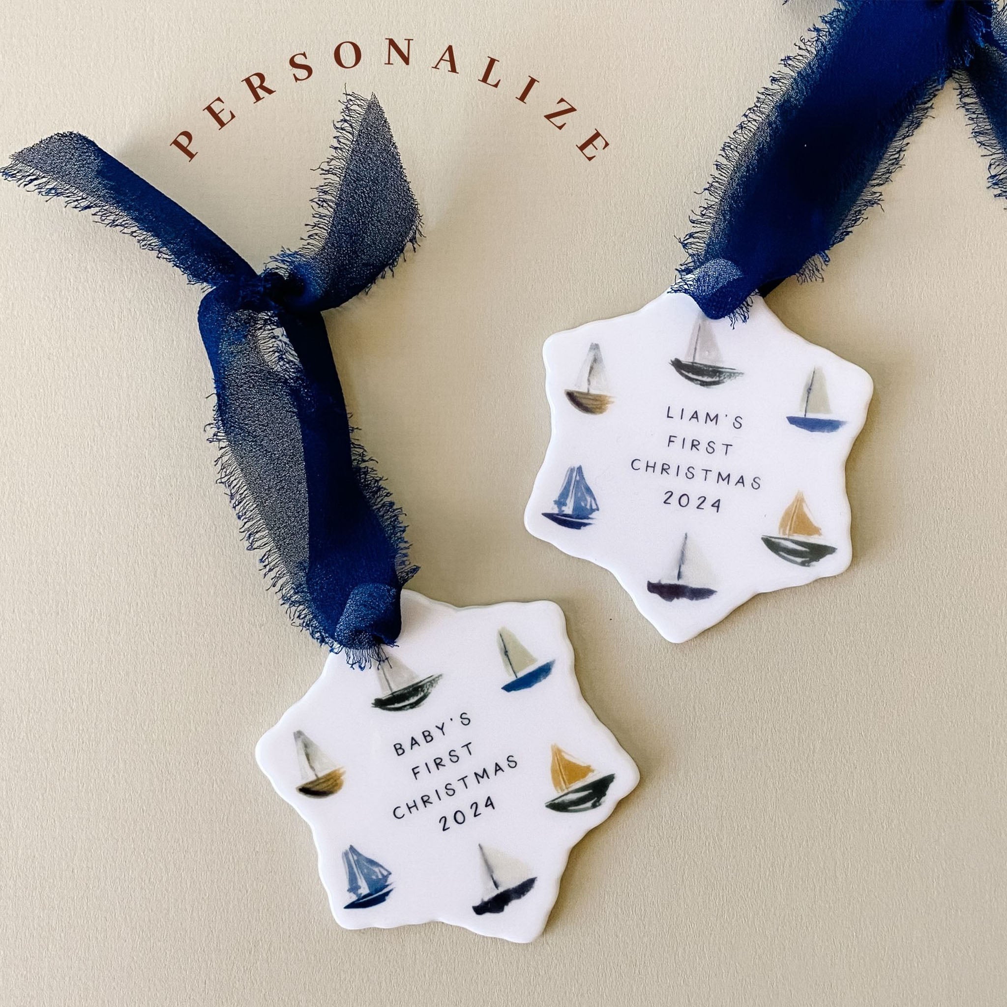 Personalized 2025 Baby's First Christmas Sailboat Ornament