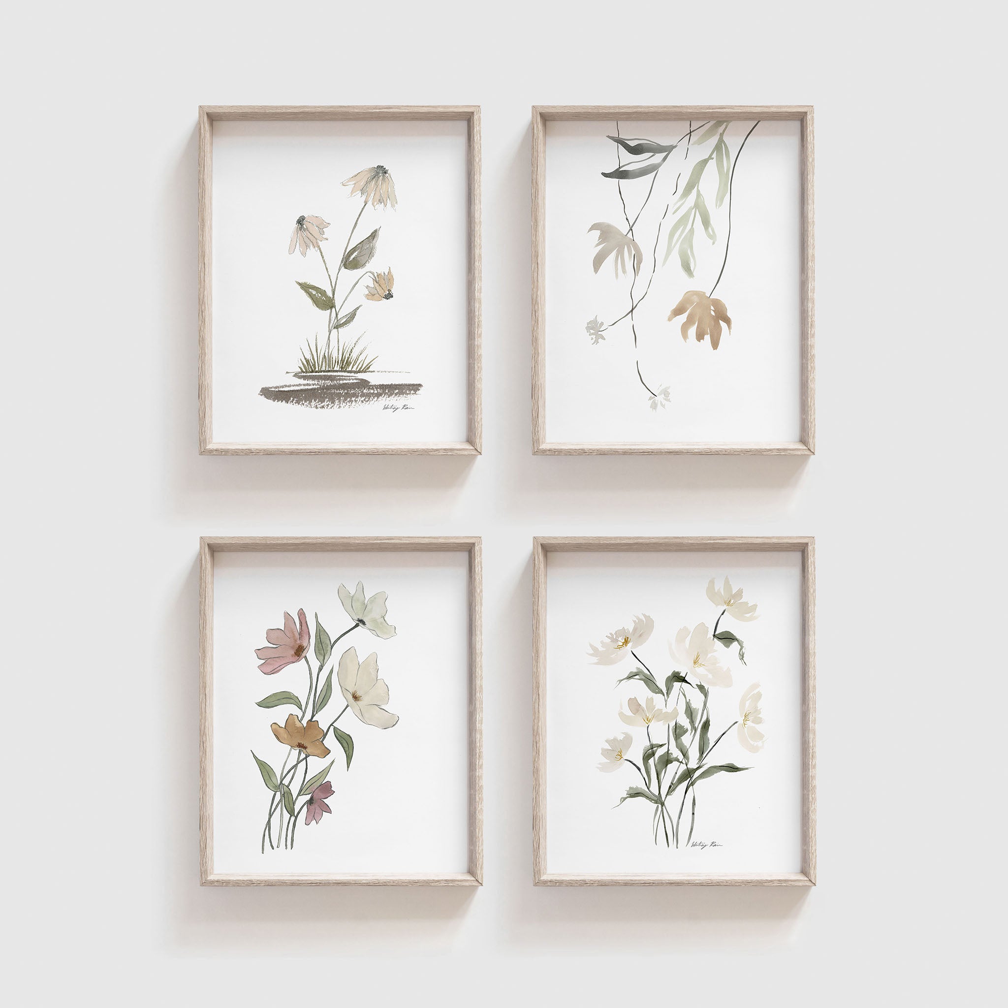Set of 4 Neutral Flower Prints