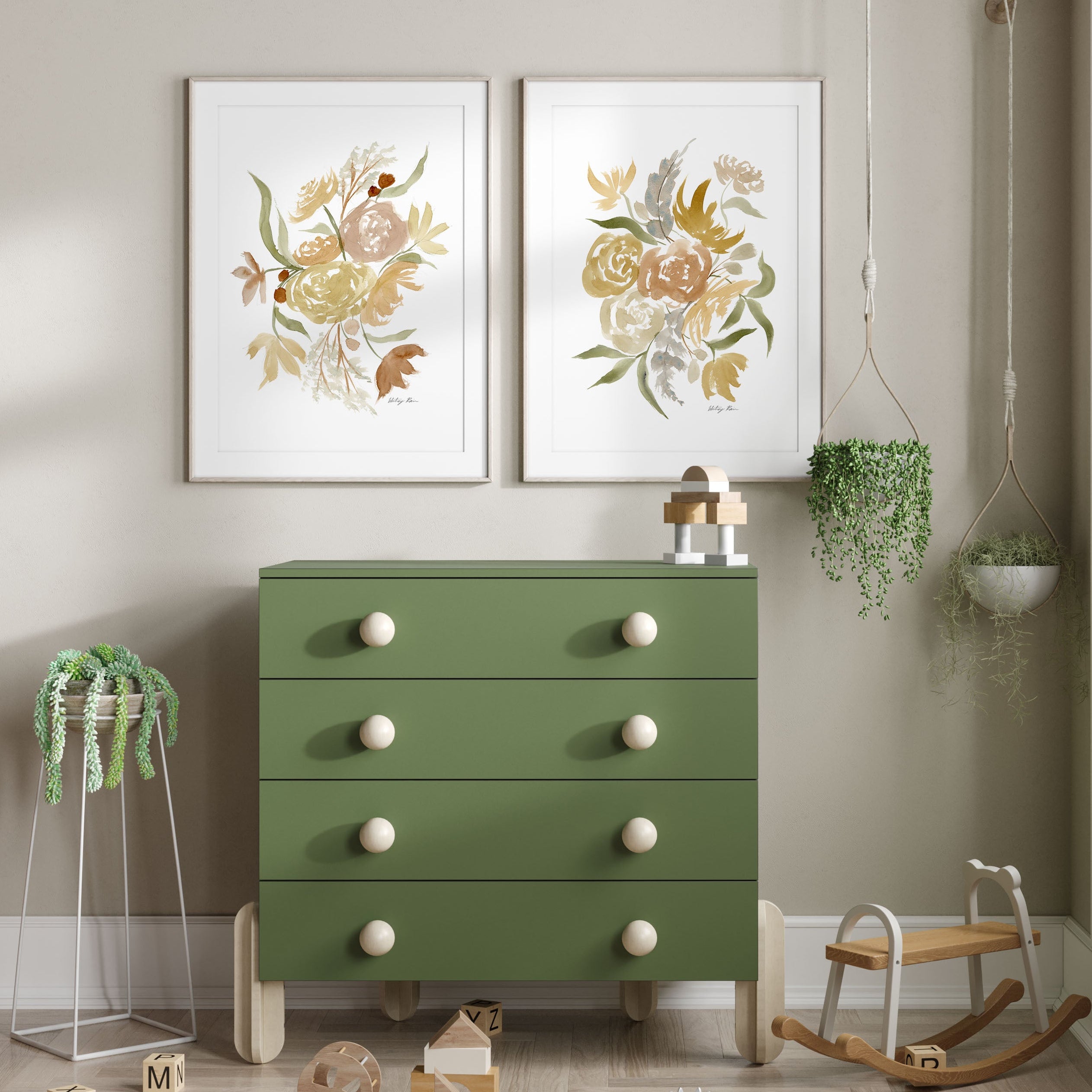 Set of 2 "Warmth" Watercolor Flower Prints