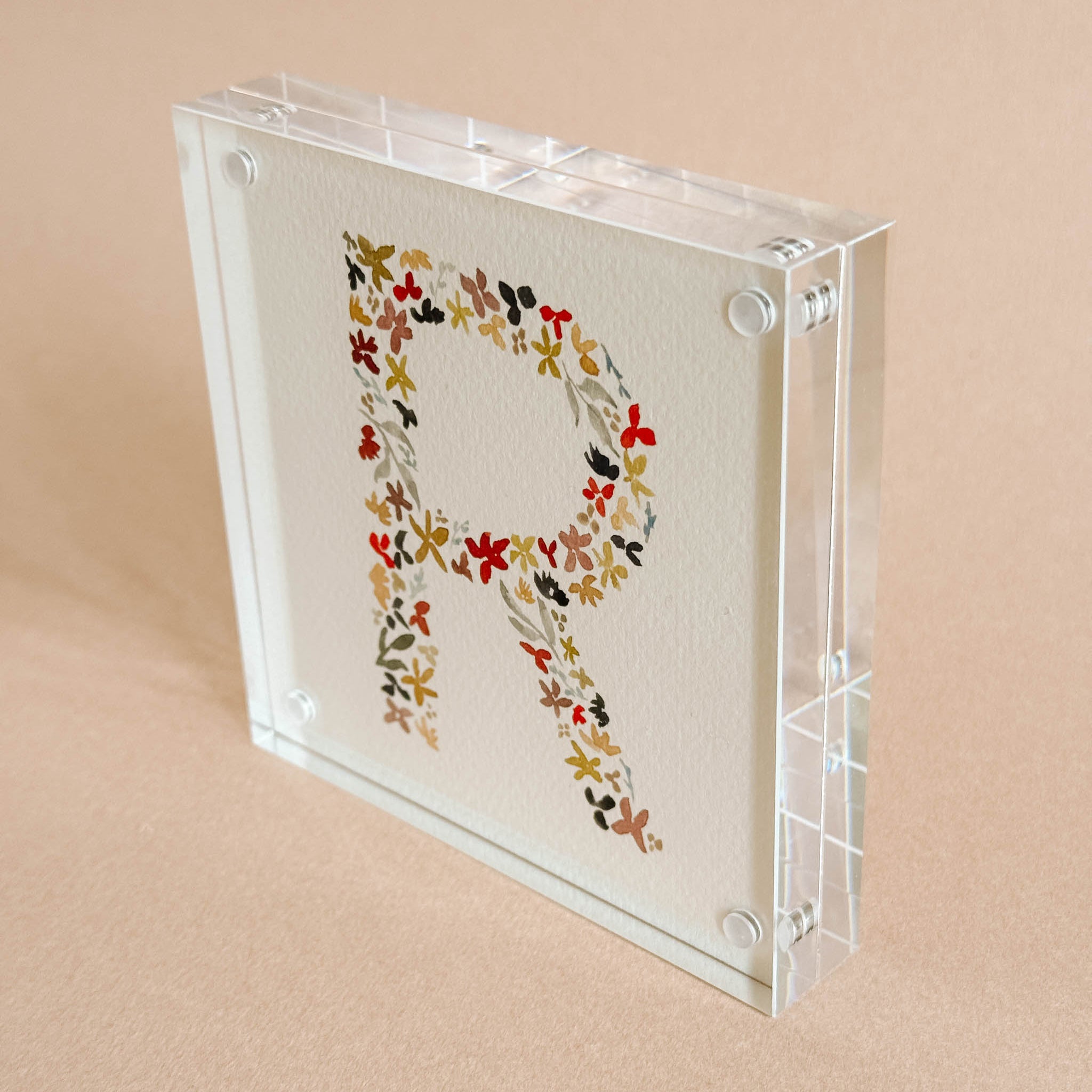 Floral Alphabet Acrylic Block Framed