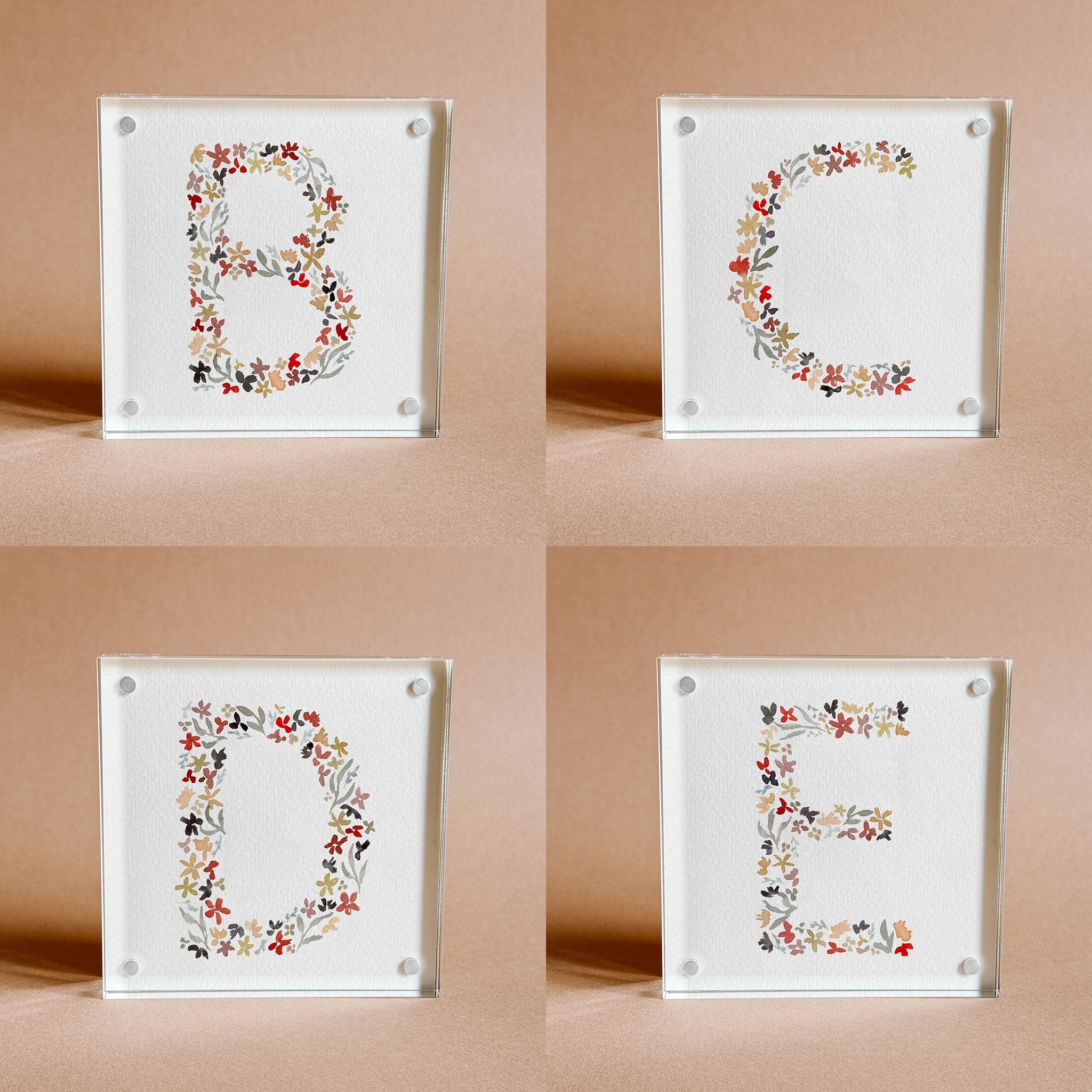 Floral Alphabet Acrylic Block Framed