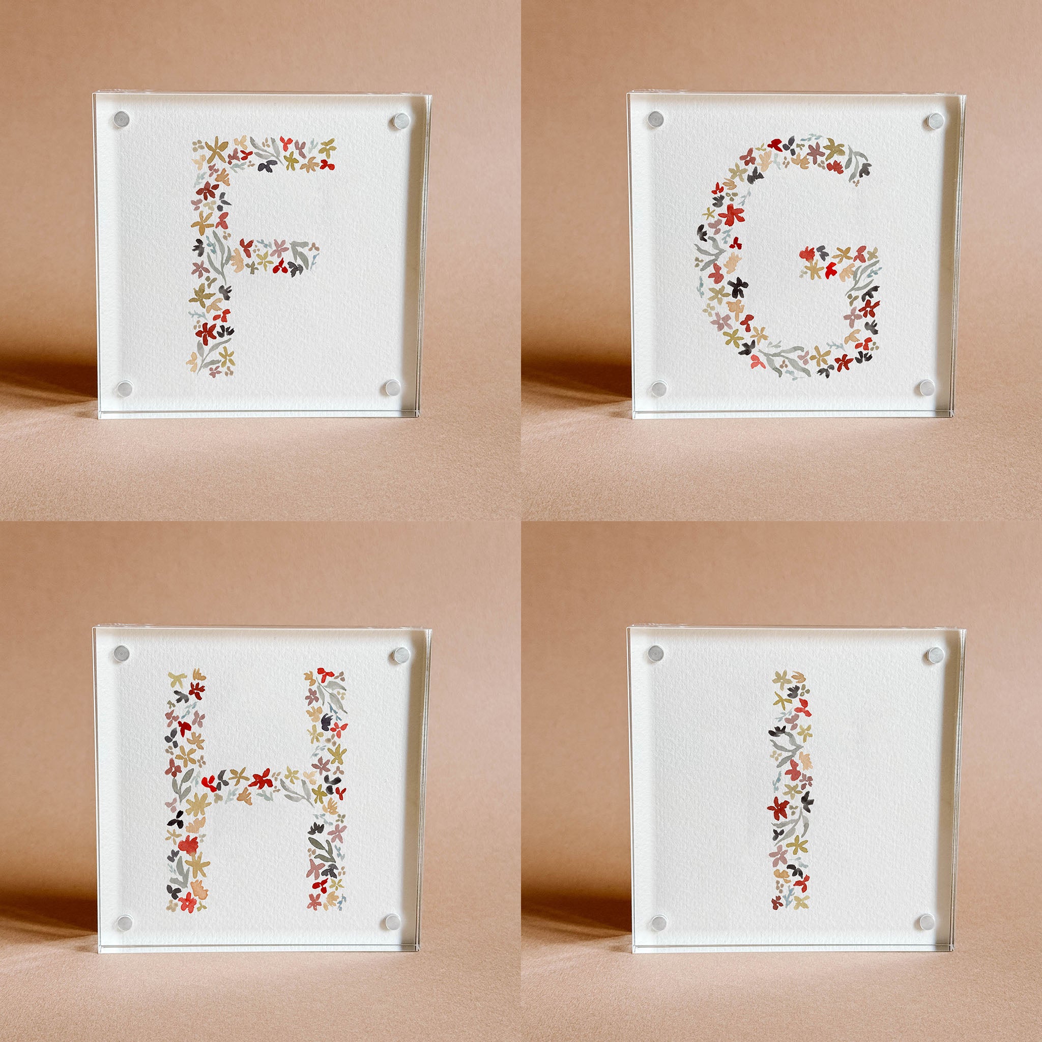Floral Alphabet Acrylic Block Framed
