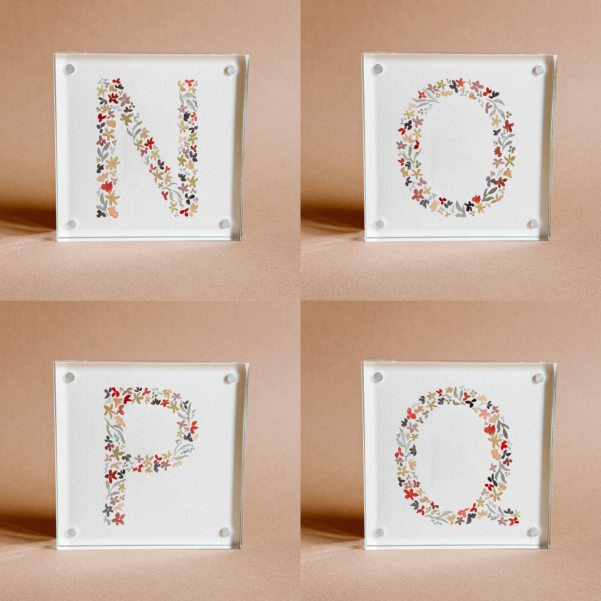 Floral Alphabet Acrylic Block Framed