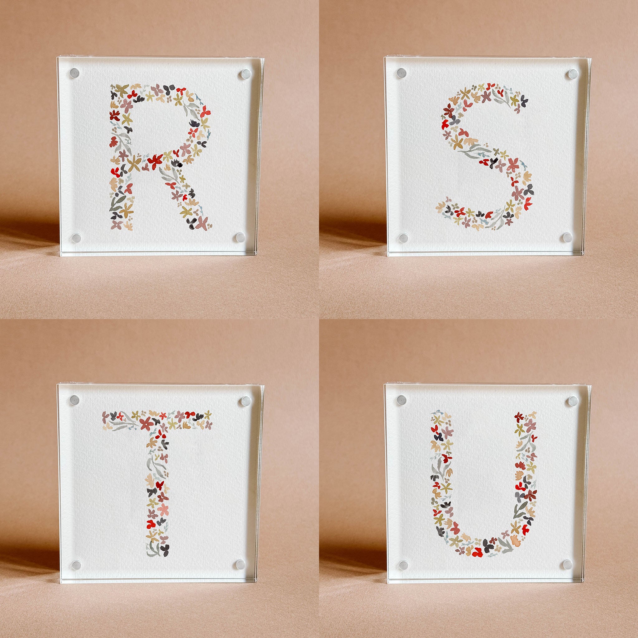 Floral Alphabet Acrylic Block Framed