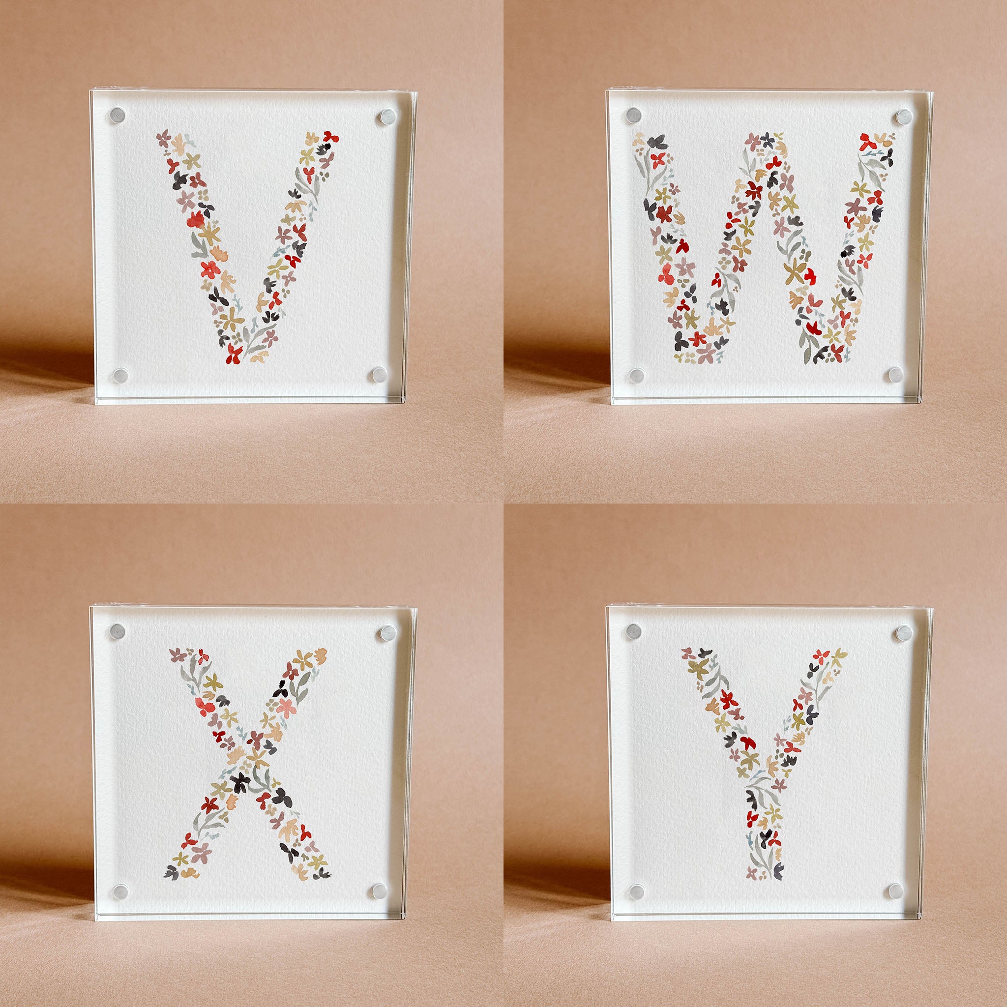 Floral Alphabet Acrylic Block Framed