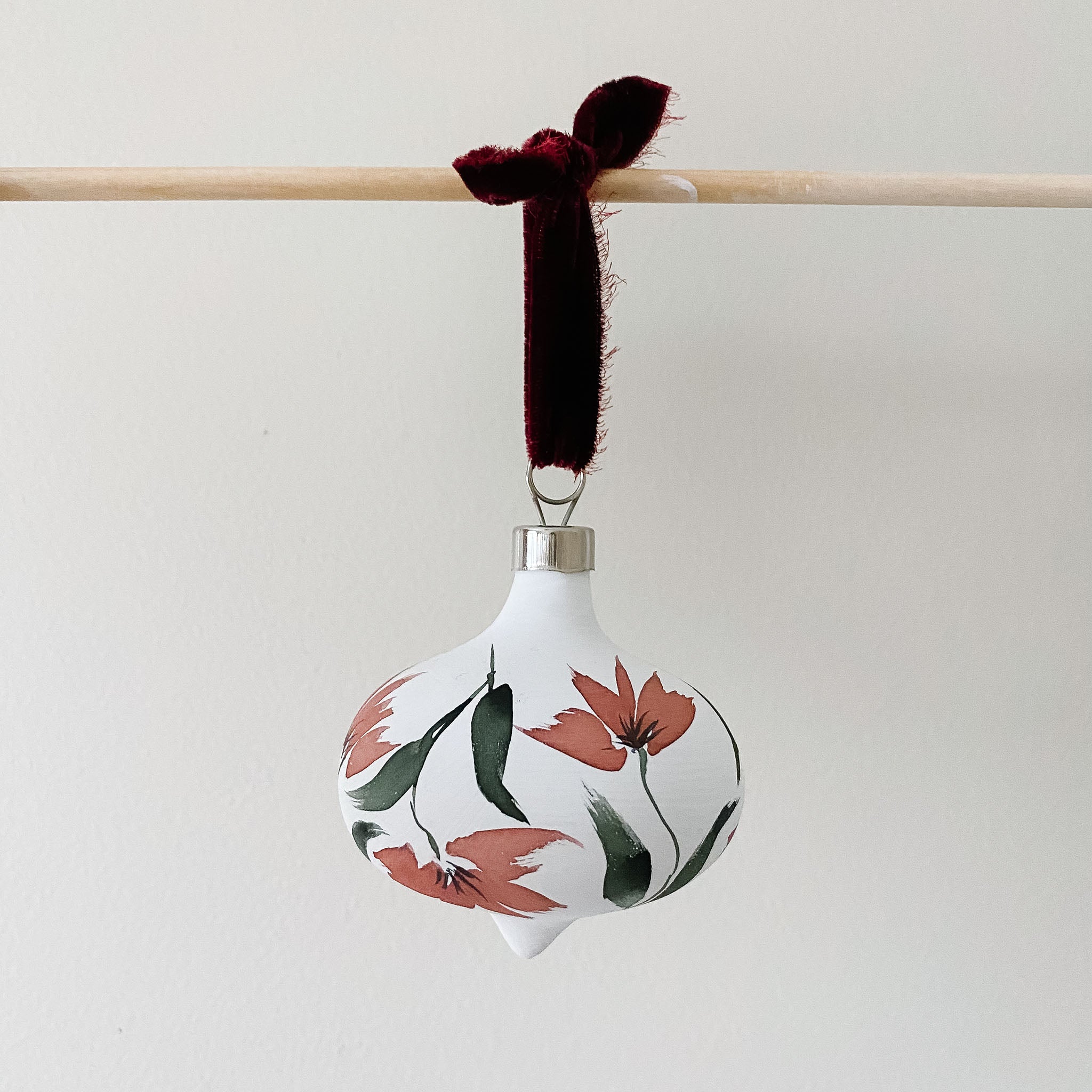 "Fleur in Maroon" Hand Painted Ornament