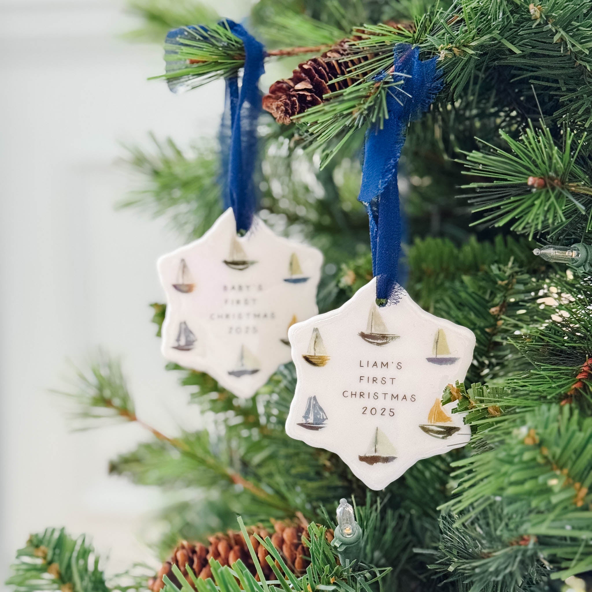 Personalized 2025 Baby's First Christmas Sailboat Ornament