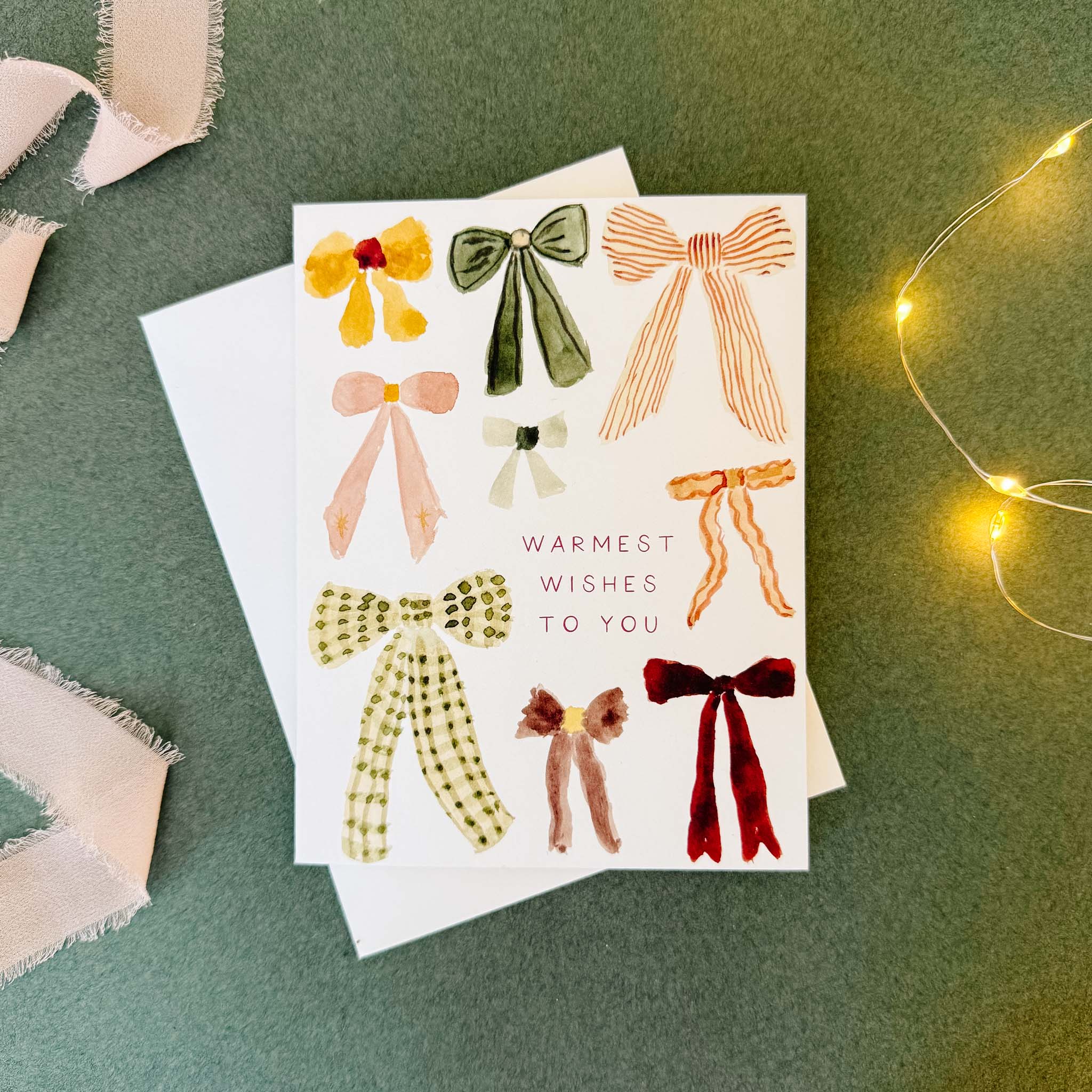 "Warmest Wishes" Holiday Watercolor Bows Card