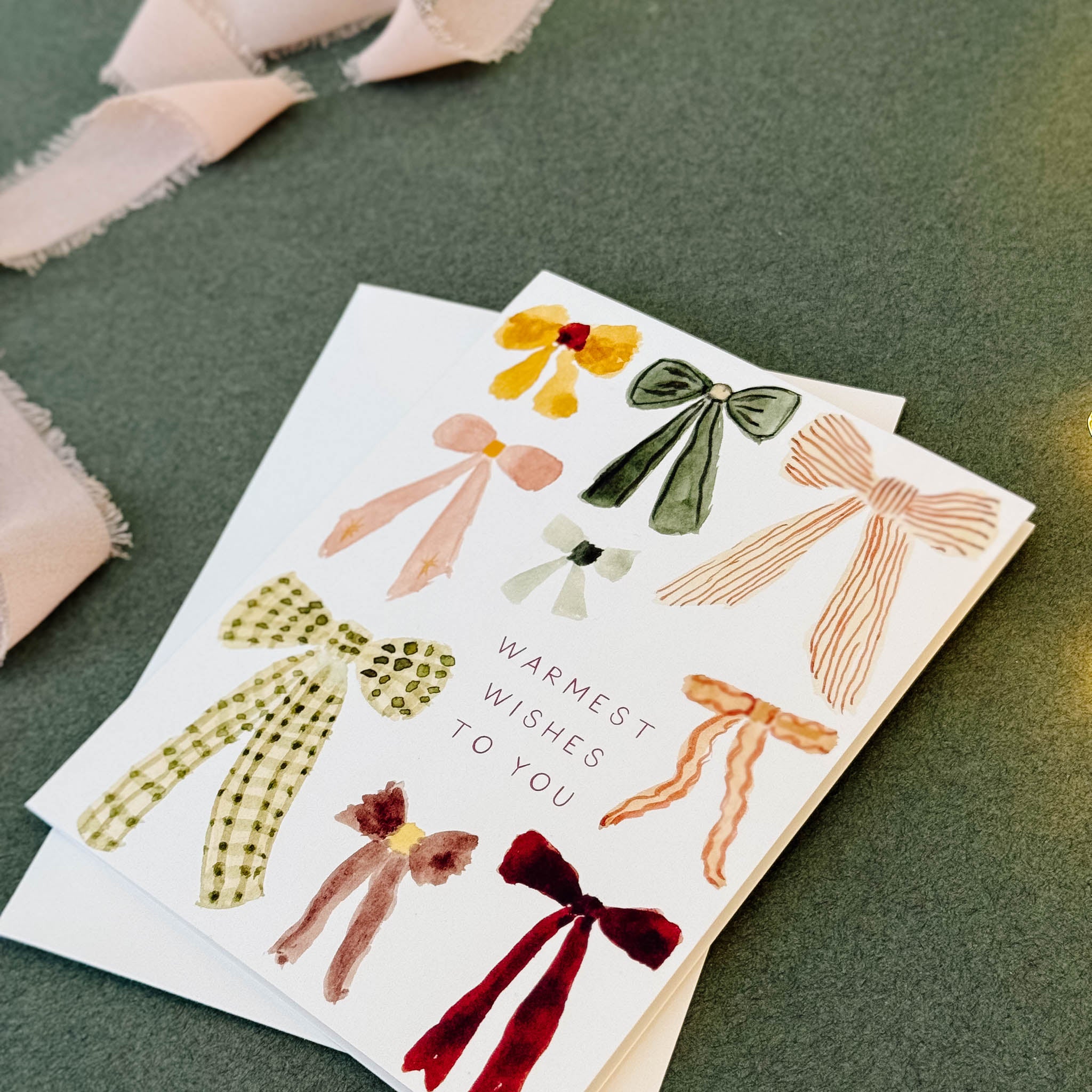 "Warmest Wishes" Holiday Watercolor Bows Card