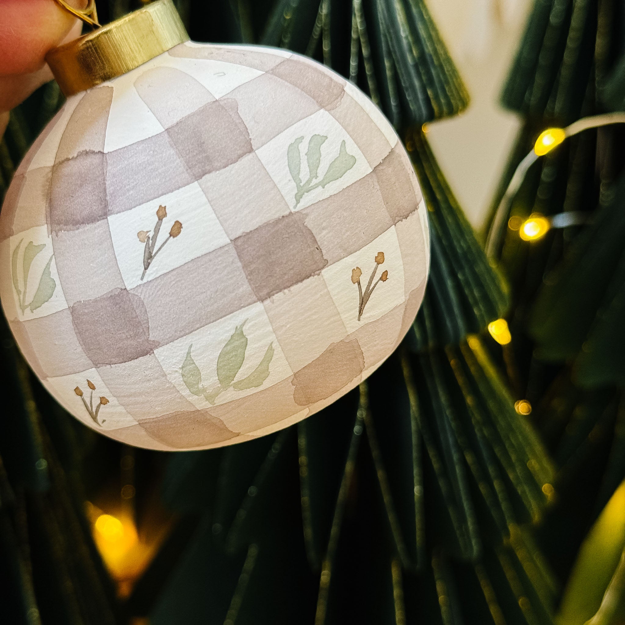 "Gingham" Hand Painted Ornament