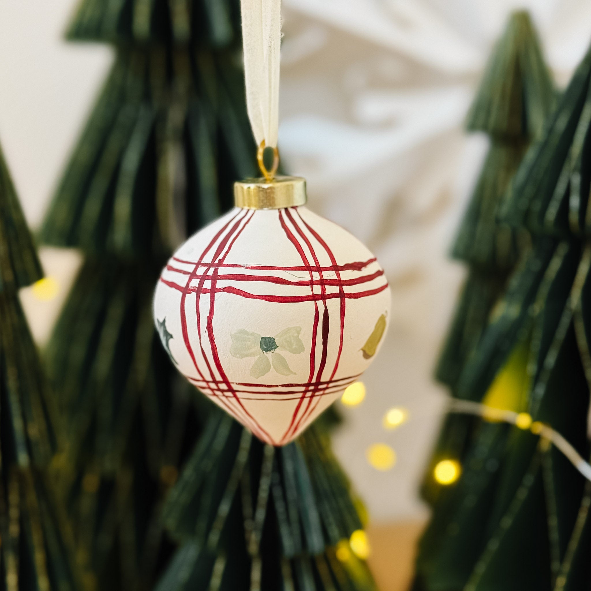 "Holiday Plaid" Hand Painted Ornament