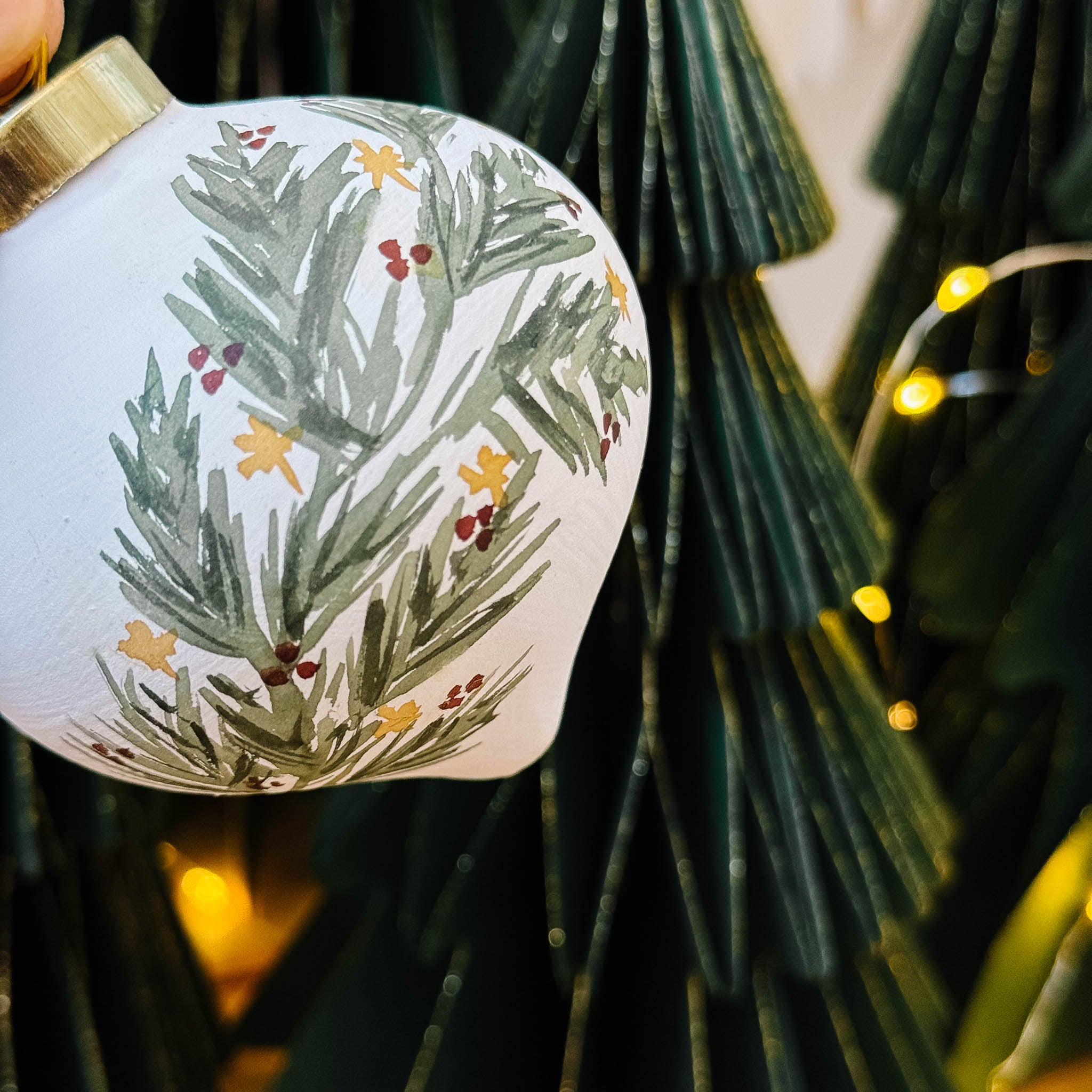 "Winter Holly" Hand Painted Ornament