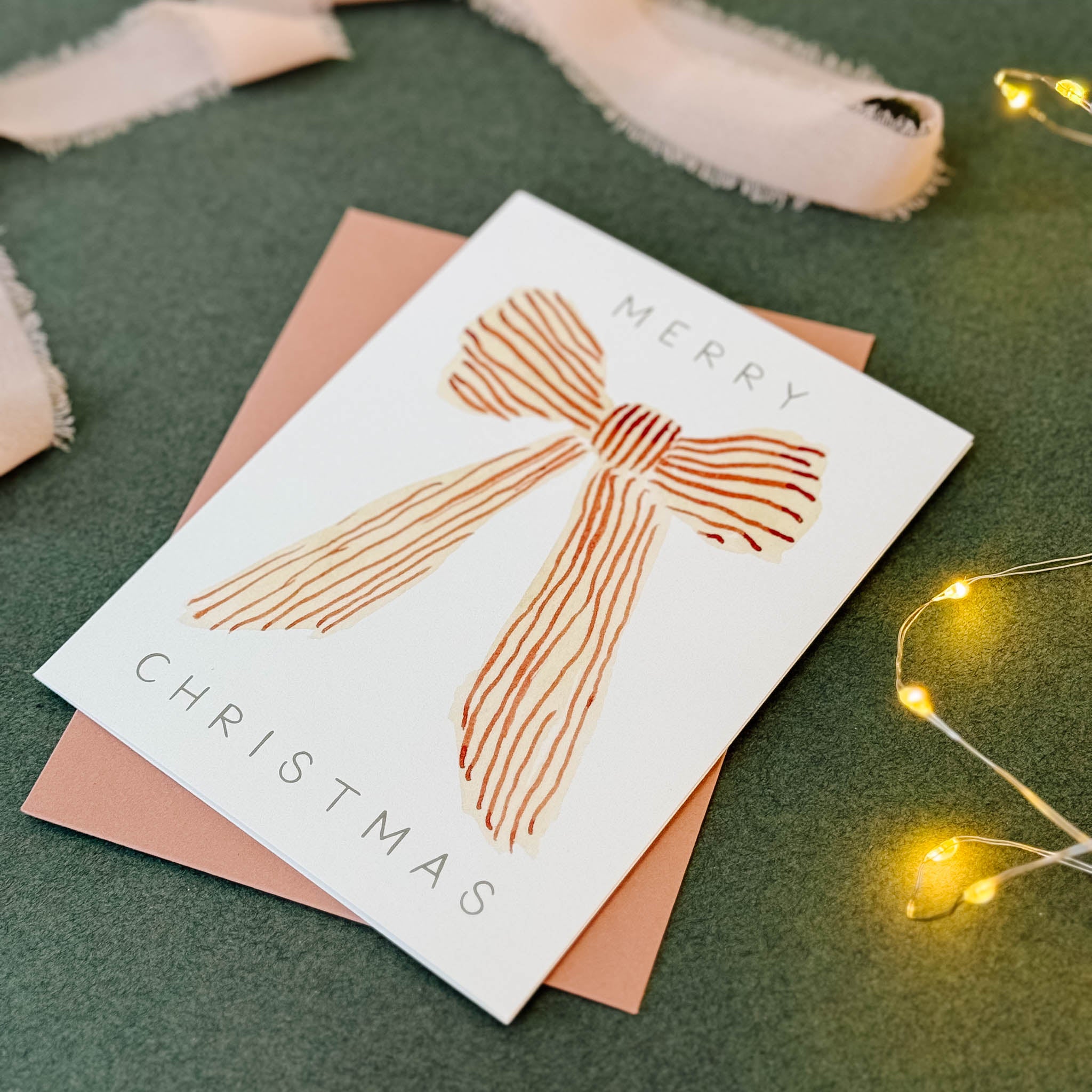 "Merry Christmas" Watercolor Bow Holiday Card