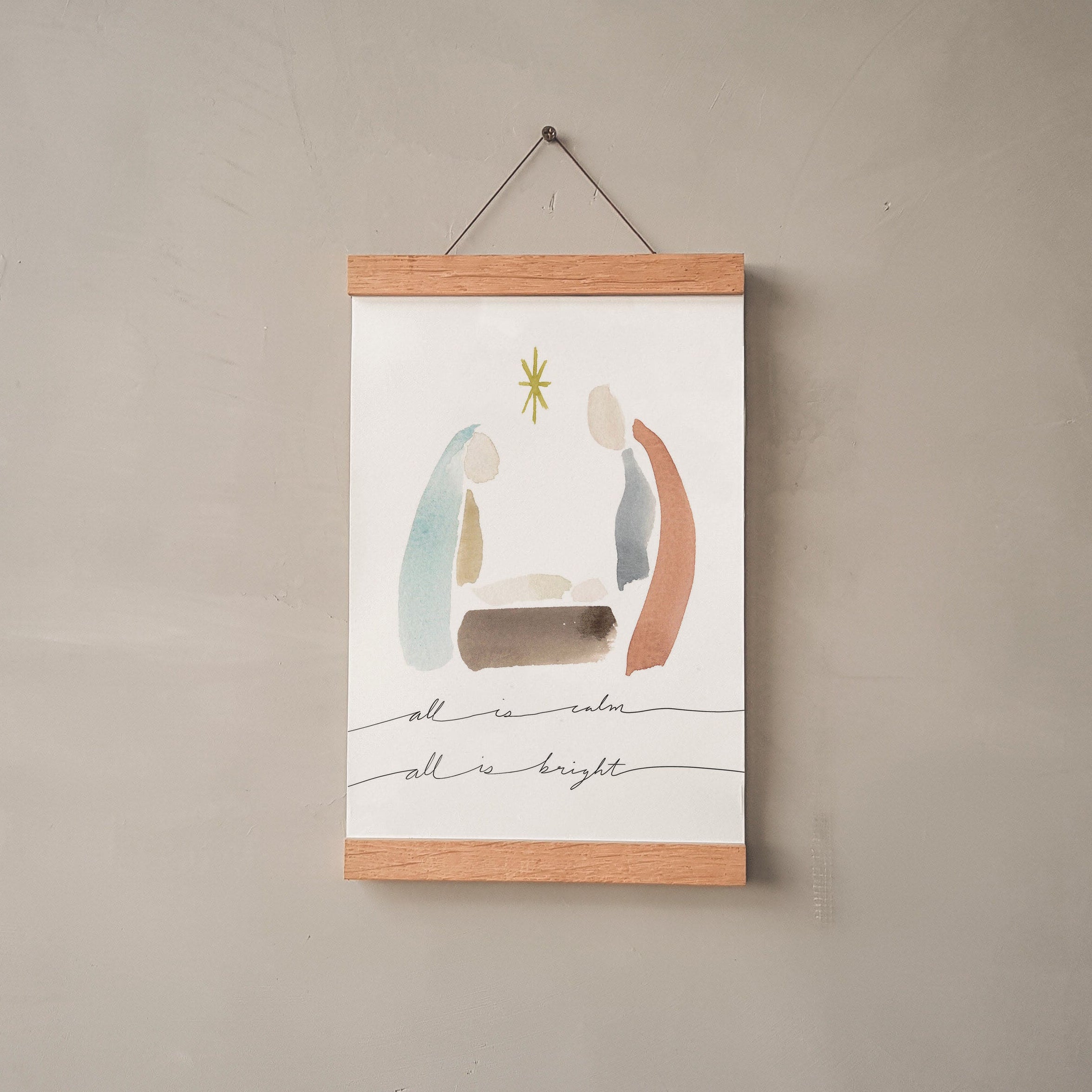 "All is Calm, All is Bright" Nativity Watercolor Print