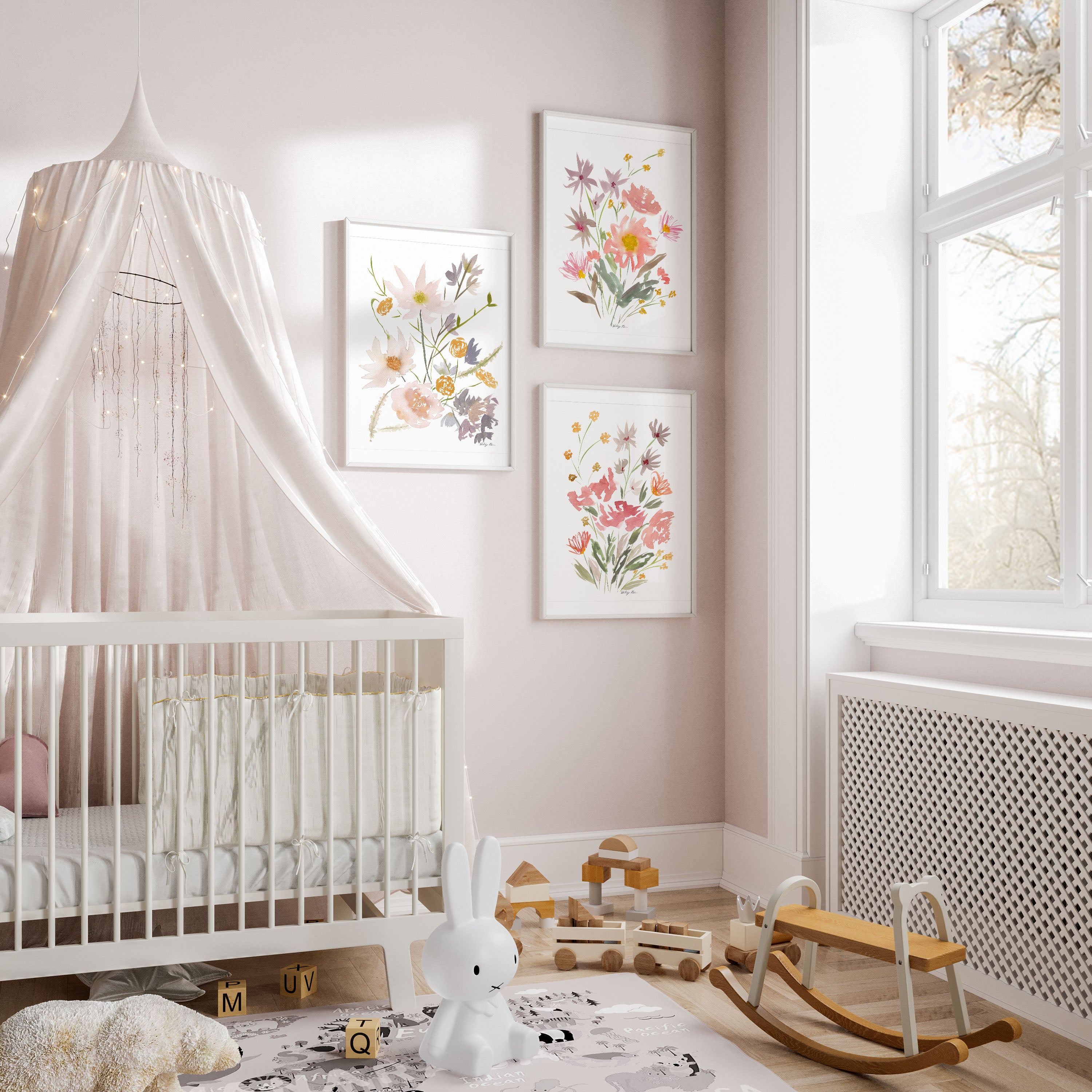 Set of 3 Pink Flower Prints